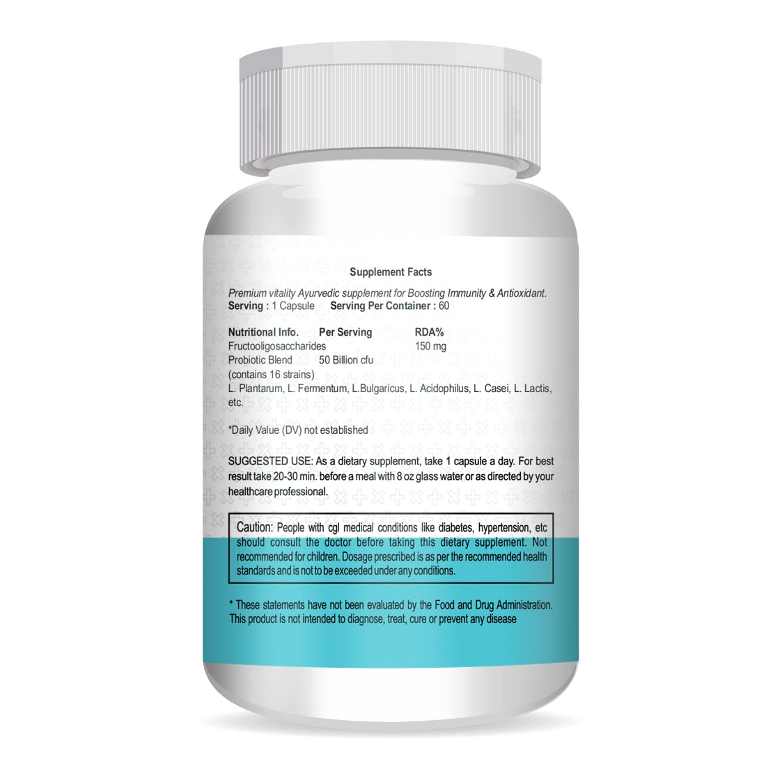 Supplement bottle with label on a white background