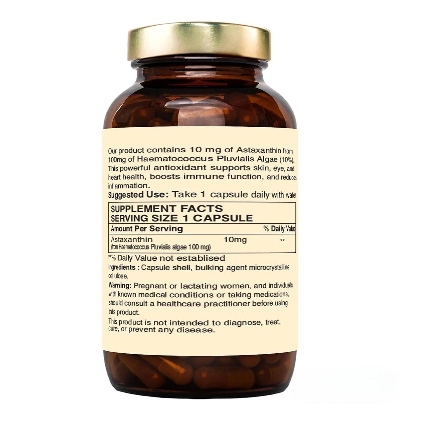 Nutraliebe Astaxanthin 10mg Capsules, Derived from Haematococcus Pluvialis 10%, 90 Non-GMO Capsules
