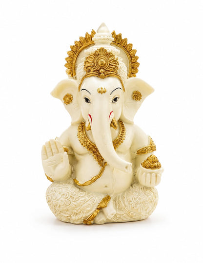 eCraftIndia Peach Ivory Finish Lord Ganesha Statue for Car Dashboard, Home Decor, Office Desk & Puja Room | Ganesh Murti Gift
