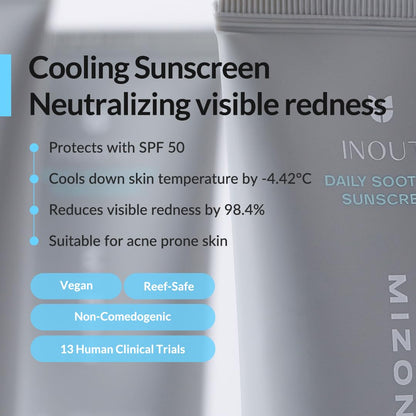 Mizon Inout Daily Soothing Sunscreen Spf50+ Pa++++ | Moisturizing - No White Cast - Suitable for Acne-Prone Skin - Reduces Redness - Cools down skin temp - 50 ml