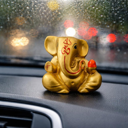 Resin Lord Ganesha Idol Car Dashboard 5x5cm (Golden)
