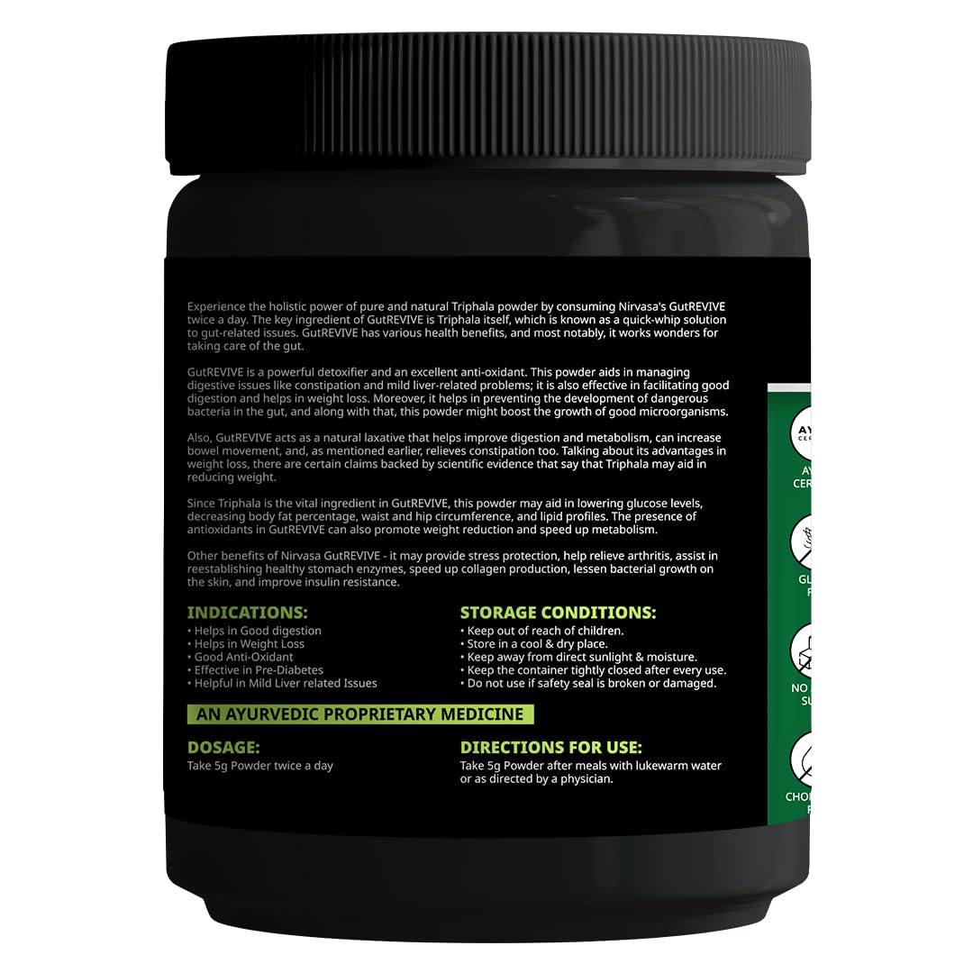 Nirvasa Staylean GutREVIVE Herbal Powder (300g) | Ayurvedic Gut Support & Detox Formula | Boosts Digestion, Metabolism & Weight Management | Enriched With Amla, Harad, Baheda & Pippali