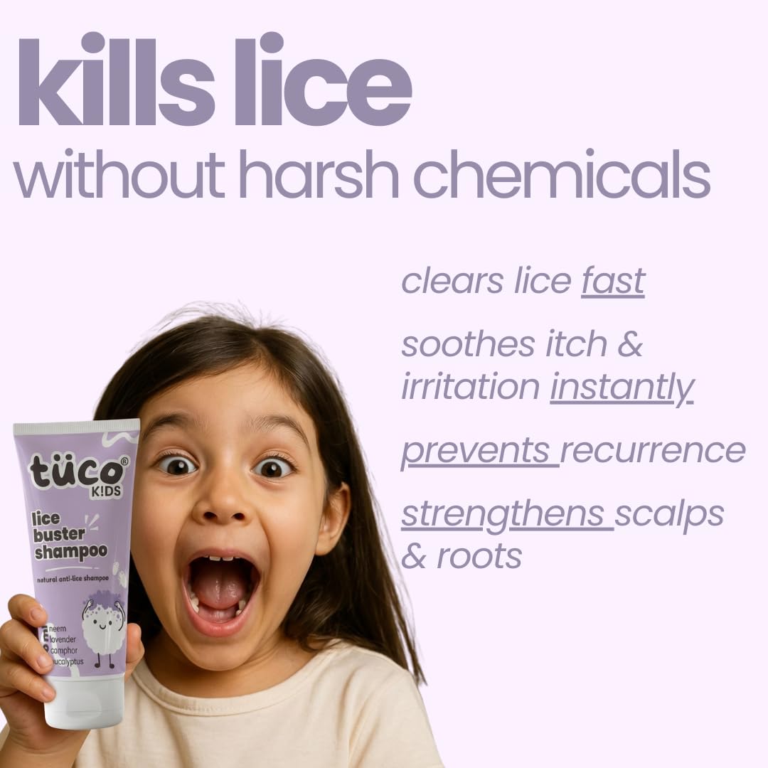 Tuco® Kids Natural Lice Buster Shampoo, 100ml | Infused with Camphor, Neem, Tea Tree Oil, Perfect for Lice & Itchy Scalp, Ages 2-5, 4-10, 10-15, 5-10 Years