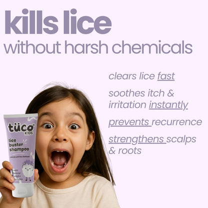 Tuco® Kids Natural Lice Buster Shampoo, 100ml | Infused with Camphor, Neem, Tea Tree Oil, Perfect for Lice & Itchy Scalp, Ages 2-5, 4-10, 10-15, 5-10 Years