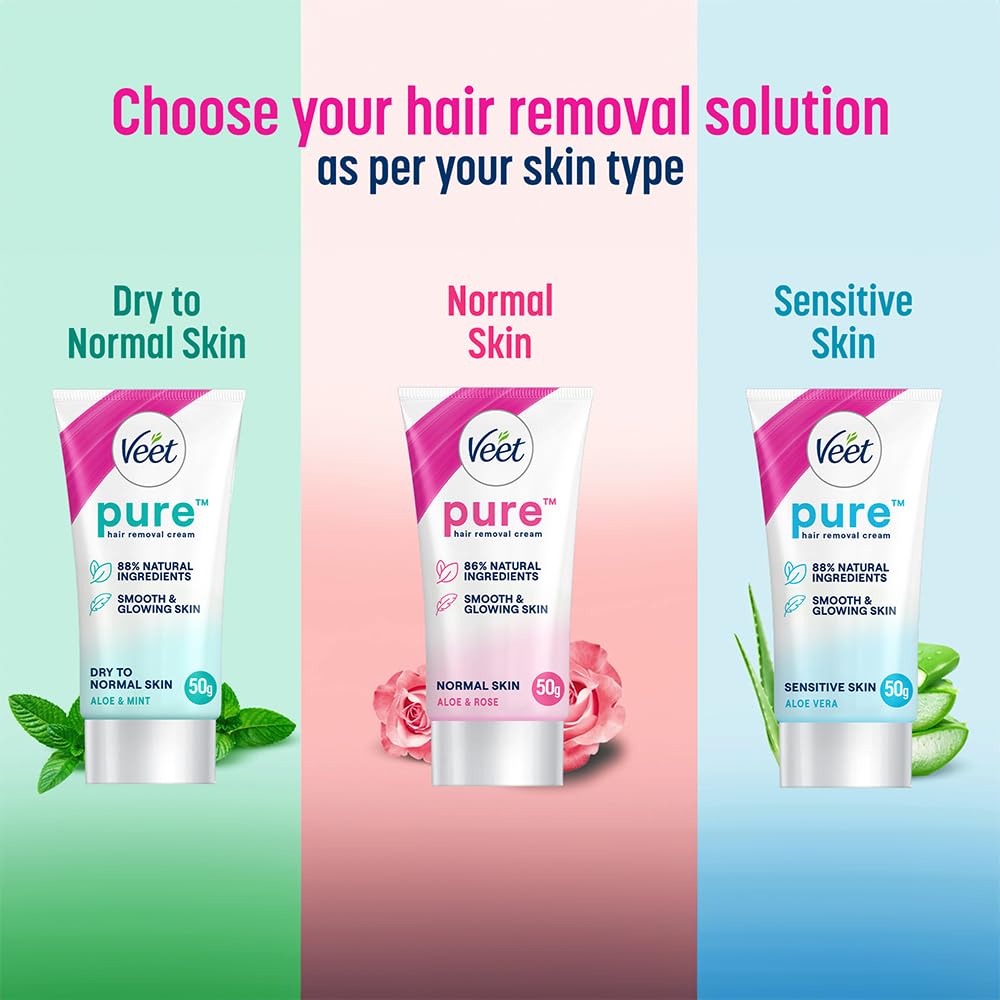 Veet Pure Hair Removal Cream for Women For Normal Skin - 50g | Suitable for Legs, Underarms, Bikini Line, Arms