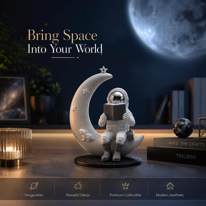 Astronaut Figurine Showpiece for Home Décor, Office Desk, Car Dashboard & Table Decoration | Space Astronaut Statue Collectible Gift for Home, Room & Workspace (Moonstar Silver)