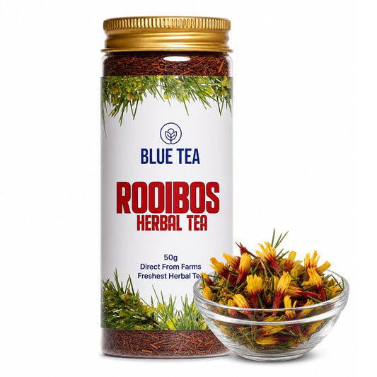 BLUE TEA - Rooibos Tea - 50gm - 50 Cups | ANTIOXIDANT RICH | Weight Management - Flower Based - Detox Tea - Herbal Tea | Pet Jar Packaging