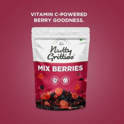 Nutty Gritties Premium Mix Berries 200g | Dried Cranberries, Blueberries, Strawberries & Black Currants | Antioxidant-Rich | Healthy Snack for Kids & Adults | Resealable Pouch