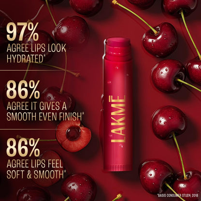 Lakme Lip Love Care Stick Cherry, with 10% Vitamin E Complex, nourished with Shea & Cocoa Butter and enriched with Almond & Jojoba Oil for 24hr moisturization in just 1 swipe, with SPF 15, 4.5g