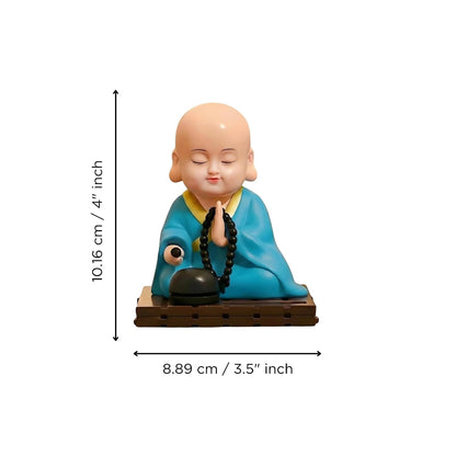 eCraftIndia Little Cute Buddha Monk Feng Shui Showpiece for Home Decor Office Car Dashboard | Moving Head and Hand Monk Buddha Statue for Positive Energy Money Luck Prosperity Gift (Plastic, Blue)