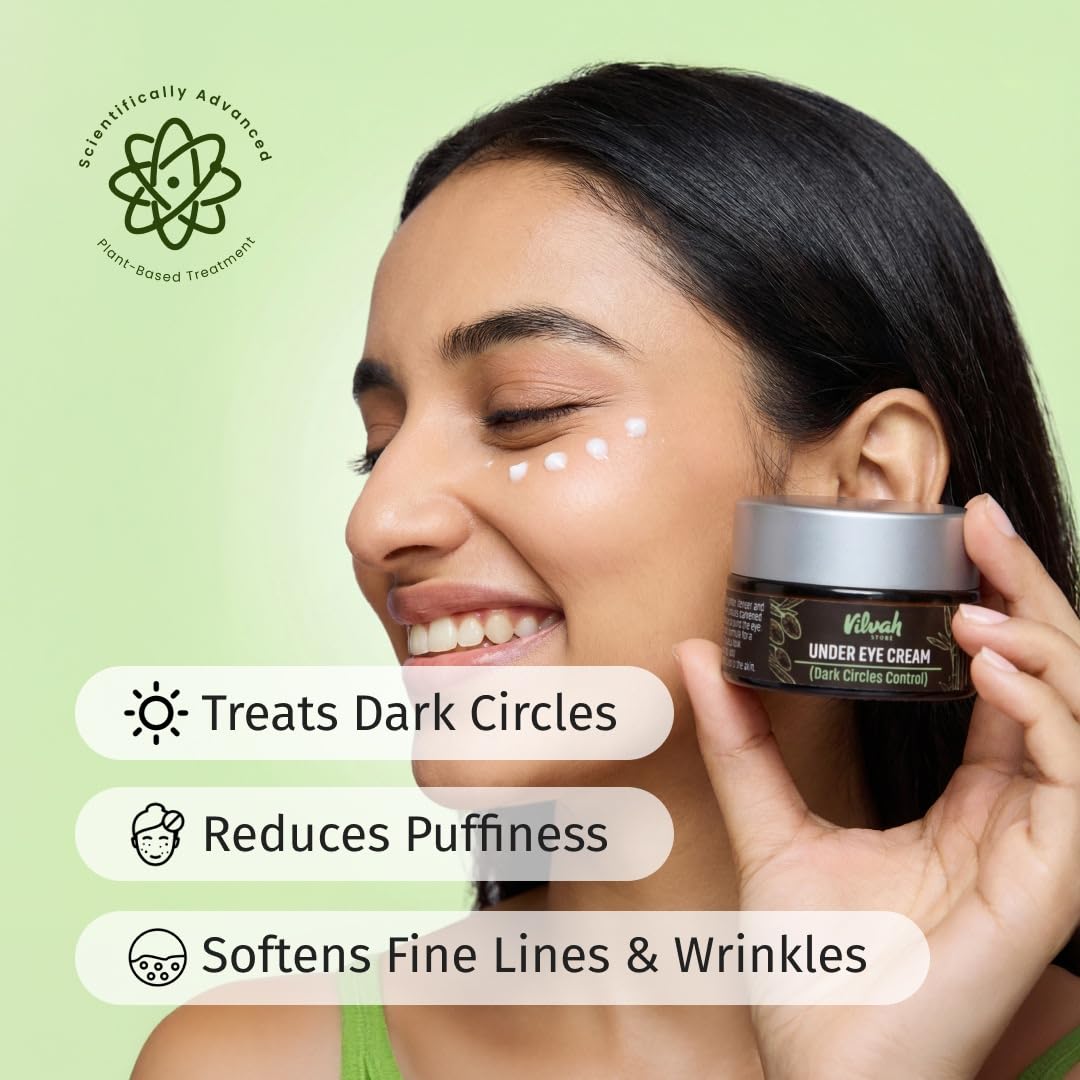 Vilvah Under Eye Cream | Reduces Dark Circles, Puffiness & Eye Bags | Hydrates, Smoothens Fine Lines & Firms Skin | Lightweight Cream for Tired Eyes | 20ml