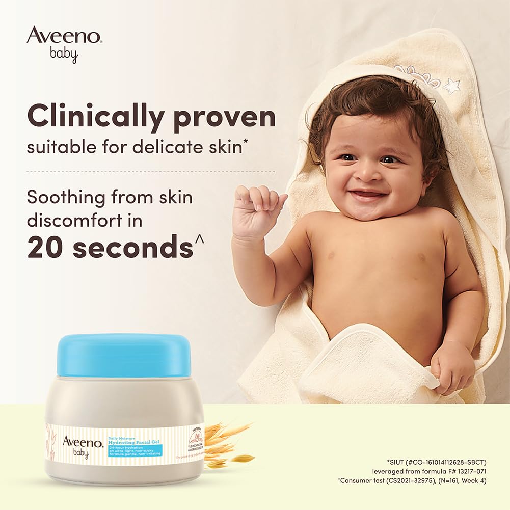 Aveeno Baby Daily Moisture Hydrating Facial Gel (Cream) 60g I Ultra-light & Non-Irritating | 24 hours moisturisation Face cream | Triple oat extract & avocado oil I US Paediatrician Recommended