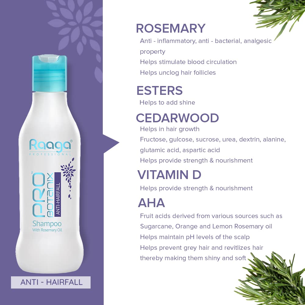 Raaga Professional Pro Botanix Anti-Hair Fall Shampoo with Rosemary Oil (200 ml) Prevents Hair Breakage, Imparts Hair Growth | Suitable For Men and Women