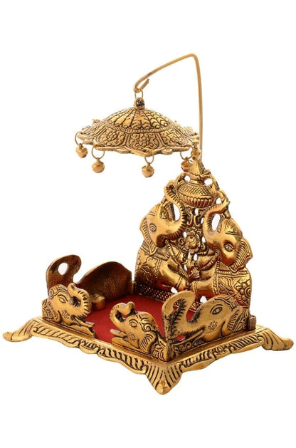 LABHCART Metal Krishna Sihasan, Laddu Gopal Singhasan for Home and Office Metal Home Temple - (10 Cm X 8 Cm X 18 Cm), Gold