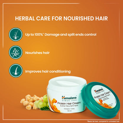 Himalaya Protein Hair Cream with benefits on an orange background