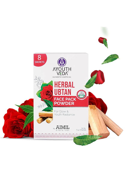 Ayouthveda Herbal Ubtan Face Pack Powder for Glowing & Rejuvenating Skin | Fights Acne, Dull Skin & Dark Spots| Makes Soft & Supple (10g x 8 Sachets) (Pack of 1)