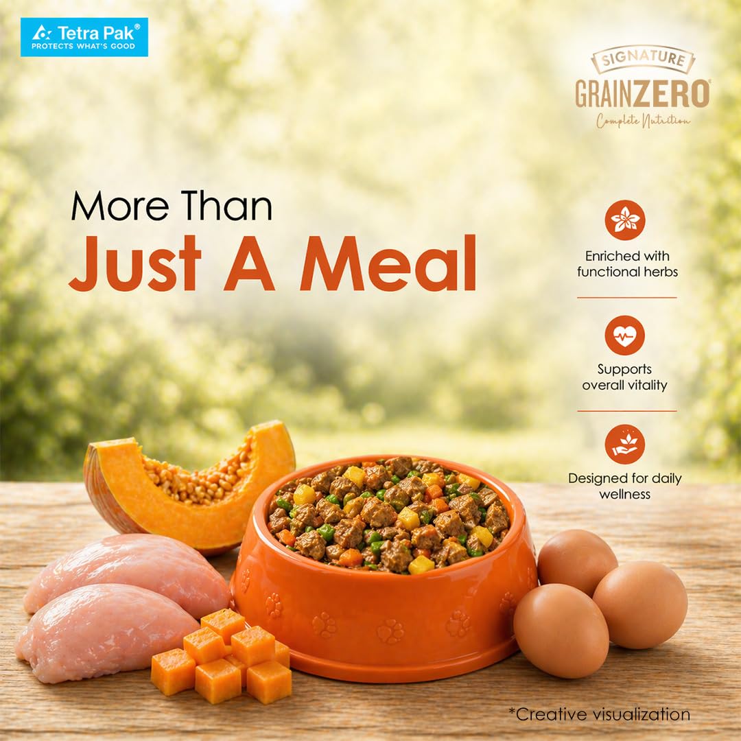 Grain Zero Dog Fresh Food Tetra Pak Real Chicken, Egg & Pumpkin, for Adult & Puppy, 350g | Supports Joint & Health | Immune System | Anti Inflammatory Properties | Ready to Serve | One Pack One Meal