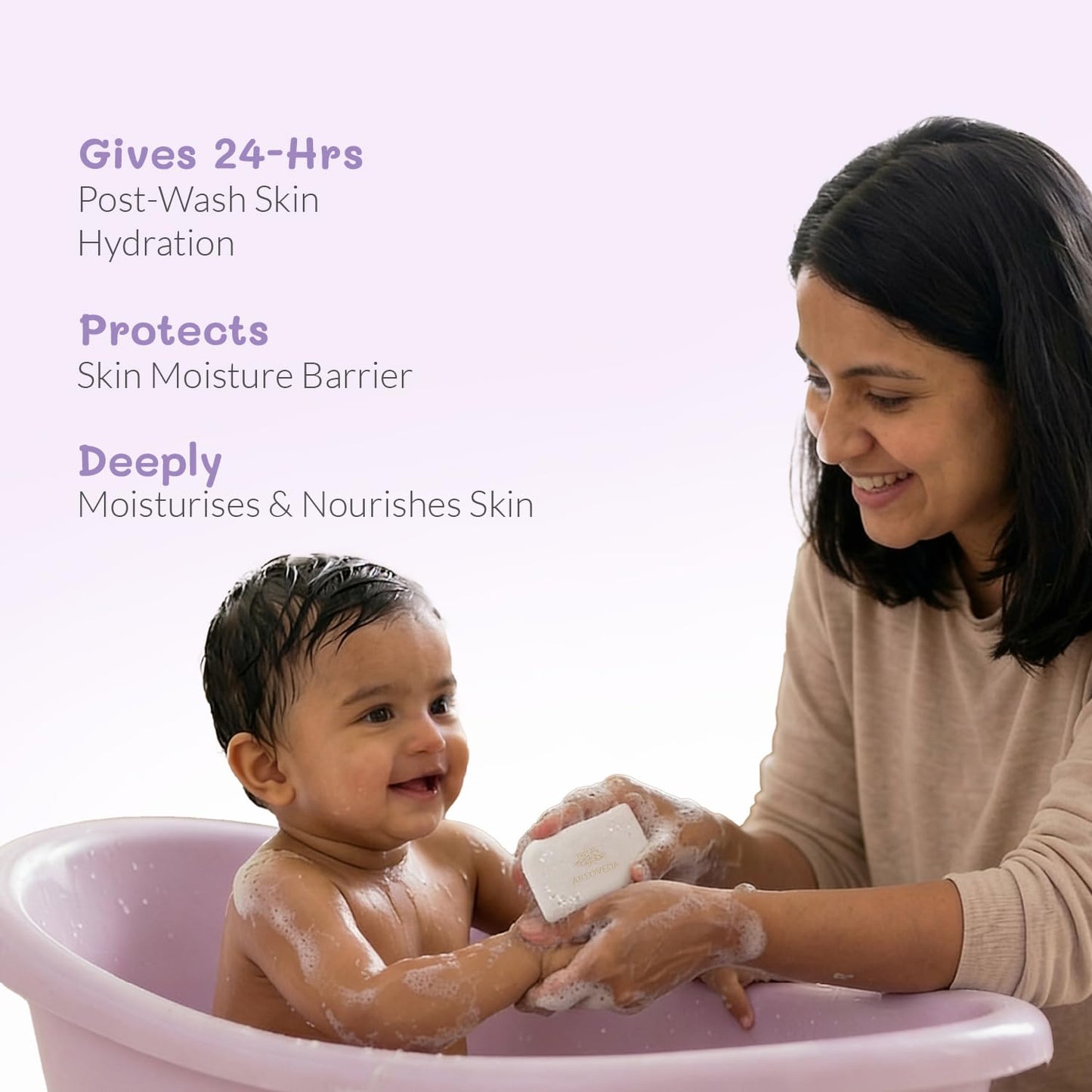 AreoVeda Ceramide Baby Bathing Bar - 100g | Enriched with Ceramide NP for Newborns | Paediatrician-Approved | Dermat-Tested | Protects Skin Barrier | 24 Hrs Post-Wash Hydration | EWG Verified | Soap-Free, No Artificial Fragrance, Parabens or SLS