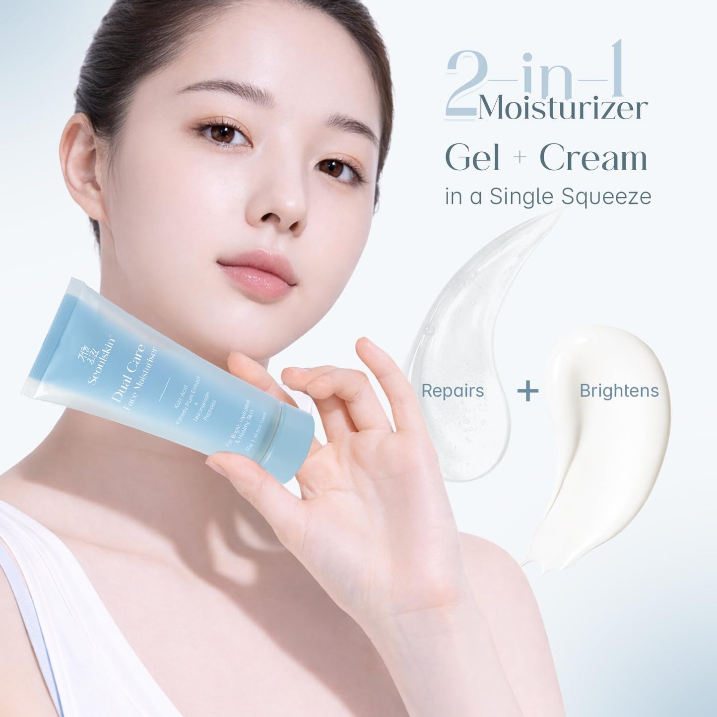 Seoulskin Dual Care Face Moisturizer Cream | 2-in-1 Face Moisturizer for Women | Lightweight Gel Cream | Brightening & Hydrating Face Cream | Repairs Skin Barrier | With Kojic Acid, Niacinamide & Peptides | Non-Comedogenic | 50g
