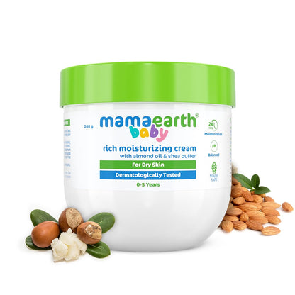 Mamaearth Baby Rich Moisturizing Cream With Almond Oil & Shea Butter For Dry Skin | For Face & Body | 24-Hour Moisturization | Nourishes & Softens Skin | 200 g