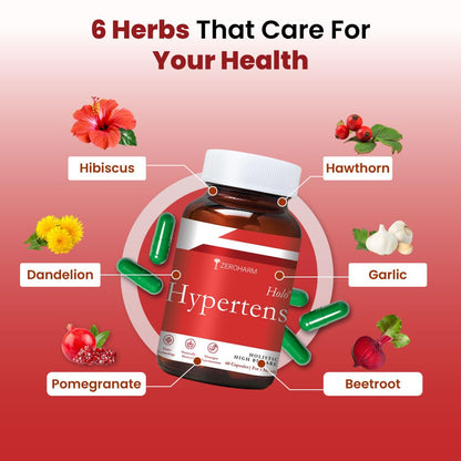 Zeroharm Hypertens | Plant-Based Formula | Supports Healthy Blood Pressure & Cardiovascular Wellness | Reduces Inflammation & Vascular Damage | Promotes Electrolyte Balance | 60 Capsules (1 Pack)