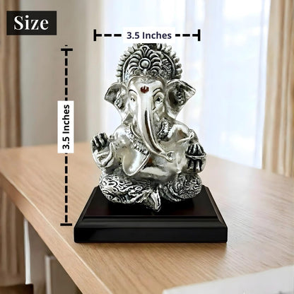 Dev Aastha 999 Silver Plated Lord Ganesha Idol Sitting with Intricate Detailing - Vighnaharta Showpiece for Prosperity and Good Fortune - Premium Anti-Tarnish Murti for Temple and Desk