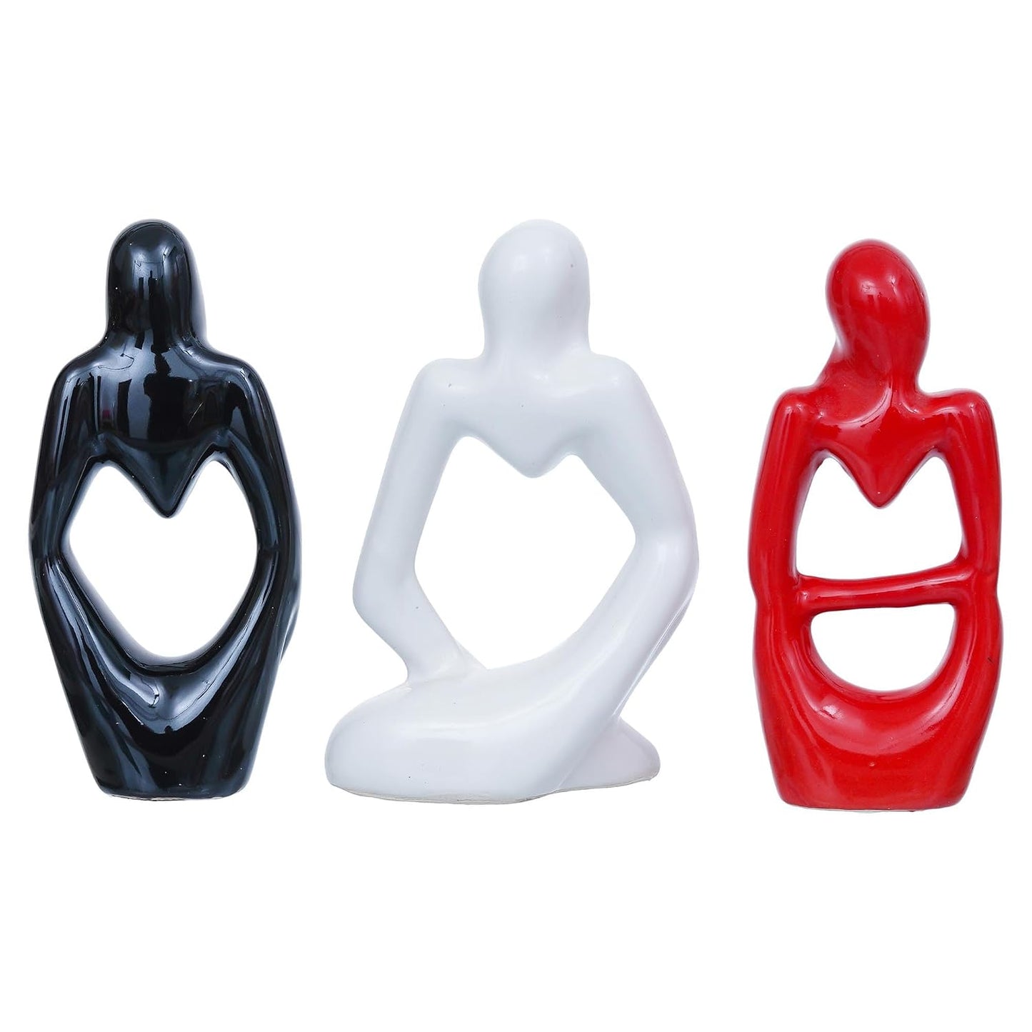eCraftIndia Resin Decorative Thinking Human Figurines Statues Showpieces (Set of 3, Black White Red)| Home Decor Items for Living Room Bedroom Hall Office Desk Bookshelf Table| Gifts for Birthday