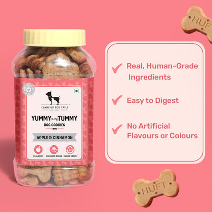 Yummy in My Tummy by HUFT Apple & Cinnamon Dog Biscuits – 800 gm | 100% Vegetarian Crunchy Treats for Puppies & Adult Dogs | Made with Real Ingredients | Healthy Training Snack for All Breeds