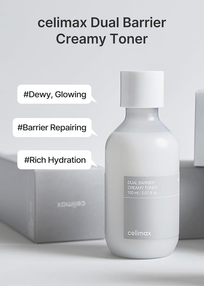 Celimax Dual Barrier Creamy Toner (150ml) with Ceramides, Peptides | Barrier Repair Hydrating Toner for Sensitive Skin | Oil-Free, Alcohol Free, Calming, Soothing, Non-Irritating | Korean Skincare