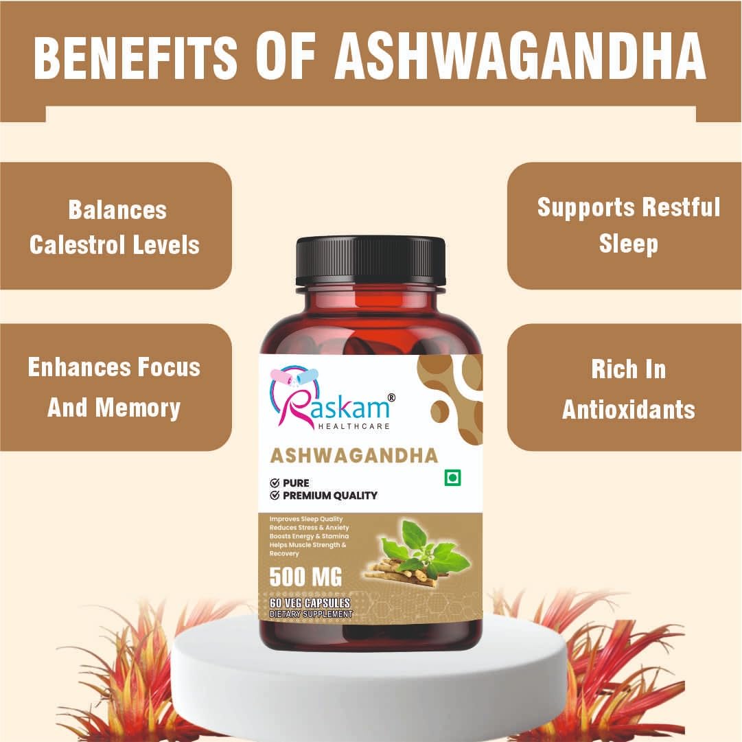Ashwagandha 500 mg Capsules, 100 Veg. Capsules, Rejuvenates Body & Brain, Increases Energy, Strengthens Immune System, Reduces Stress & Anxiety