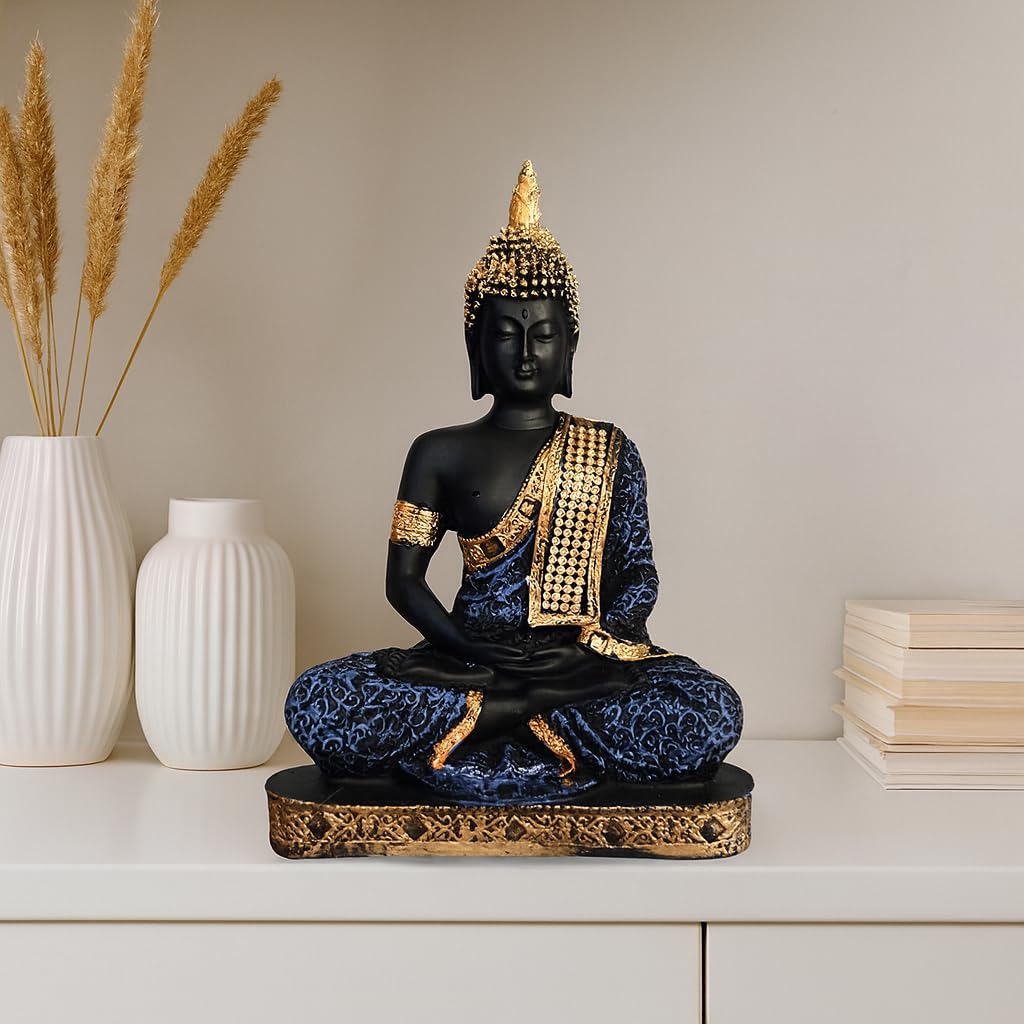 Beautiful Resin Meditating Buddha Statue for Home Decor (Pack of 1, Purple & Black)
