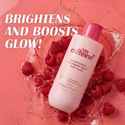 mCaffeine Brightening Body Wash - 5% Niacinamide & Raspberry | Summer Body Wash for Dry Skin | Vitamin C & Glycerin Hydration | Boosts Glow, Deep Cleanses & Softens Skin | Fruity Shower Gel - 300ml