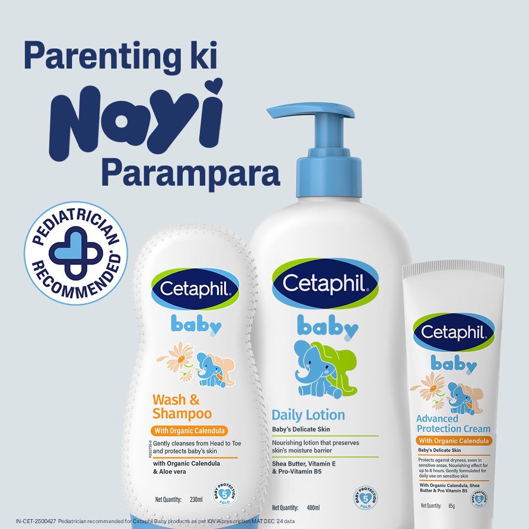 Cetaphil Baby Wash & Shampoo with Organic Calendula 230 ml | Gentle Daily Cleanser for Newborns & Babies | Hypoallergenic, Dermatologist Tested, Paraben-Free