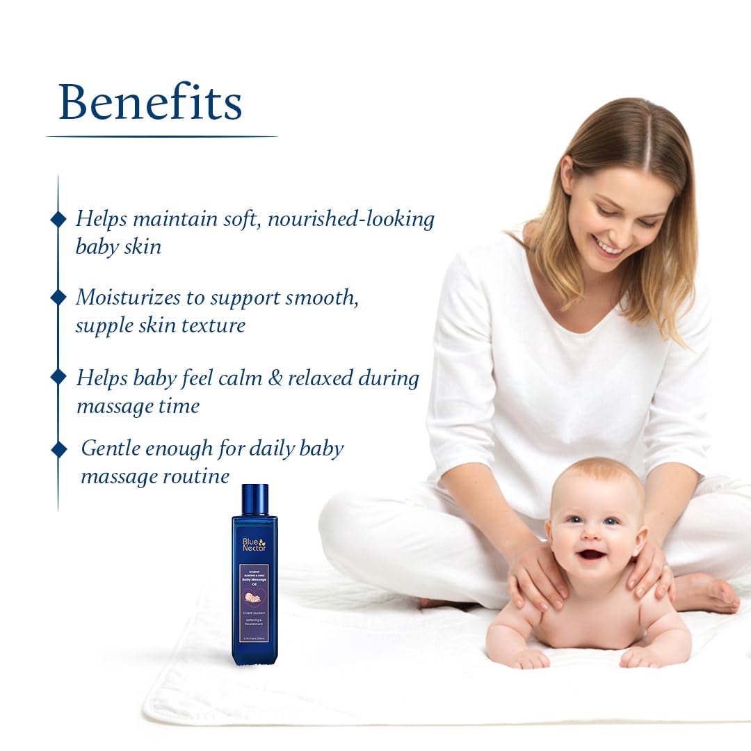 Blue Nectar Ayurvedic Baby Oil with Organic Ghee, 100% Natural Baby Massage Oil With Coconut Oil & Olive Oil | Dermatogically Tested (13 Herbs, 200ml)