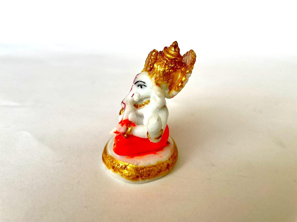 Ganesha Idol Sitting Position for Home Decor Polyresin Material, Suitable for car Dashboard, Home, Table/Showpiece for Living Room 12x5x7 cm (Sindhuri)