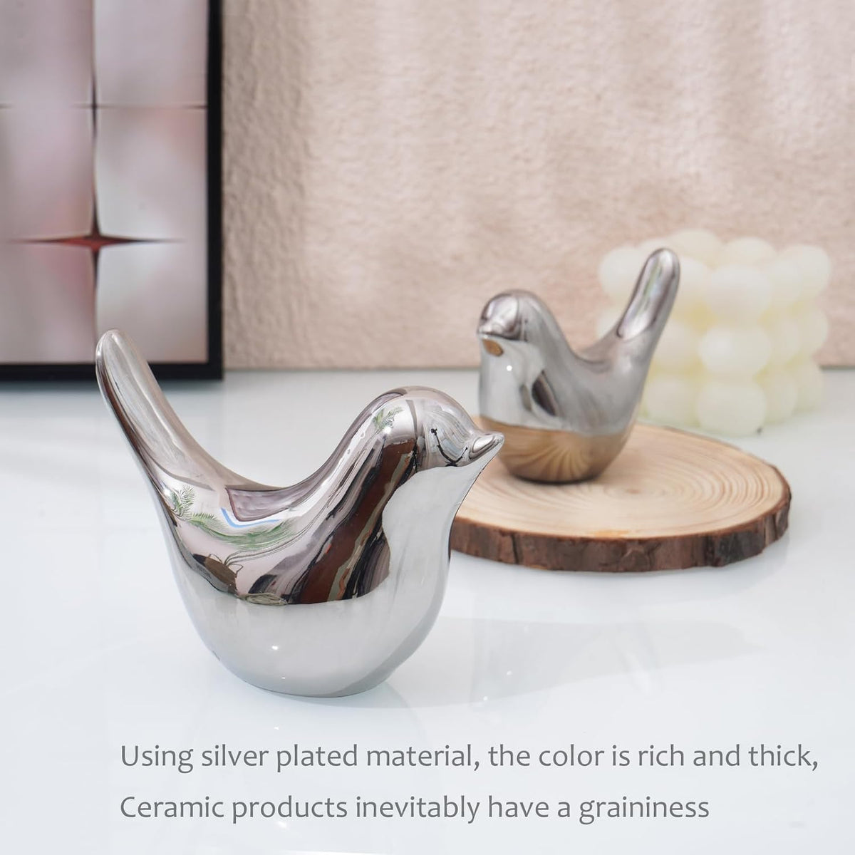 Silver Birds Showpiece for Home Decor | Set of 2 Decorative Bird Figurines | Silver Bird Statue for Living Room, Bedroom, Office, Table, Shelf & Cabinet Decoration | Elegant Home Decorative Showpiece