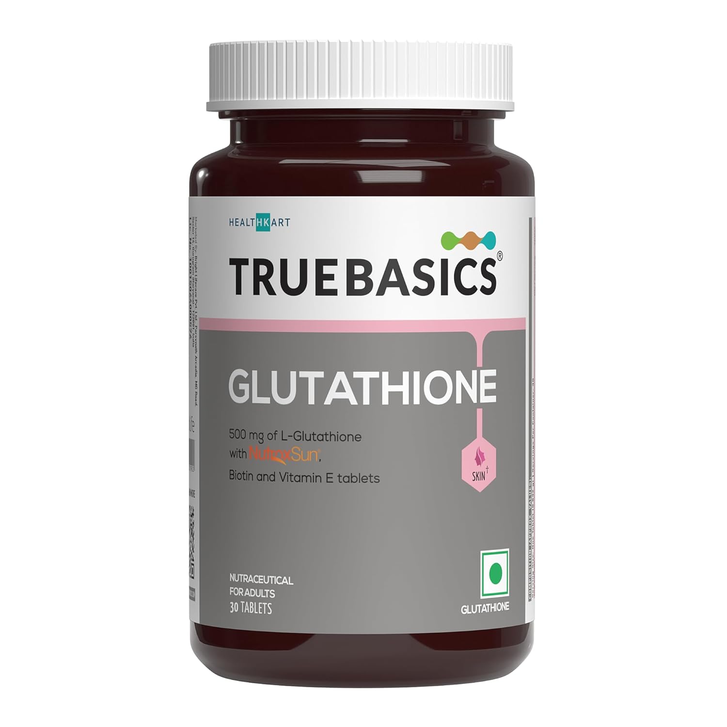 TrueBasics Glutathione supplement bottle on a white background