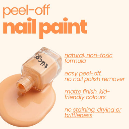 Nail polish bottle with peel-off nail paint on a white background