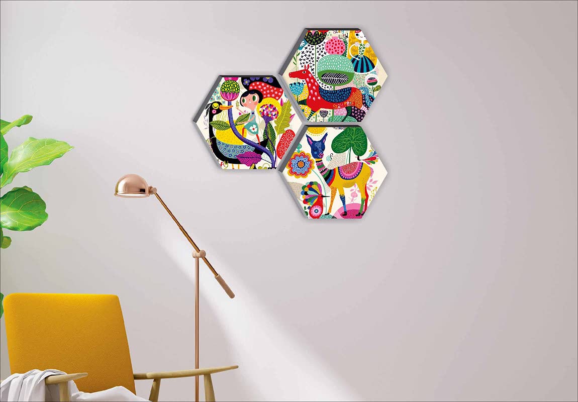 Set of 3 Hexagon Kid's Décor Modern Art UV Textured MDF Home Decorative Gift Item Painting 17 Inch X 17 Inch SANFHX17SMALL