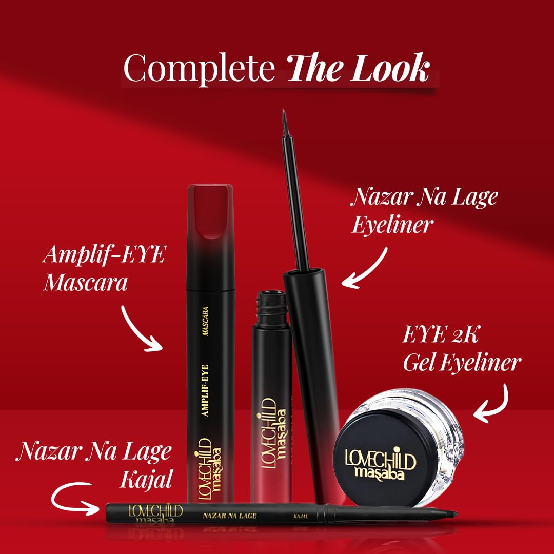 LoveChild Masaba Liquid Eyeliner (Black), Waterproof Smudge-Proof Eyeliner with HD Gloss Finish, Quick Drying Eye Liner and Long Lasting Eye Makeup for Comfortable Wear, 3ml
