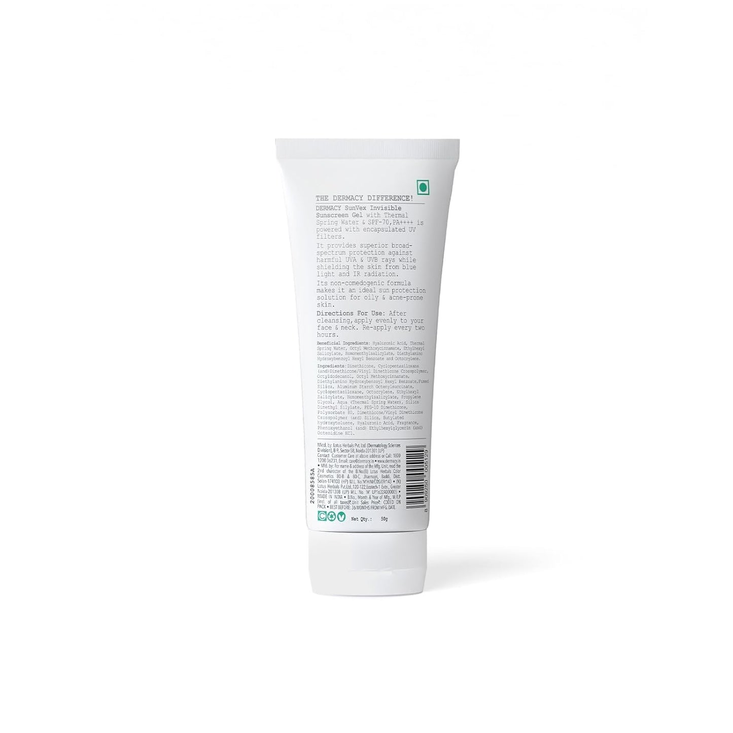 Dermacy Sunvex Invisible Sunscreen Gel | SPF 70 PA++++ | Non - Sticky, Effective Sun Protection | Suitable For All Skin Types | For Women and Men | 50g