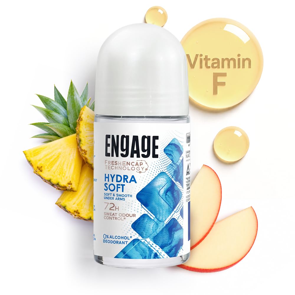 Engage Hydra Soft Underarm Roll On for Women|Skin Softening Deodorant Formula |72 Hour Sweat & Odour Protection| Advanced Antiperspirant Formula|FreshEncap Technology |0% Alcohol|Non Sticky|50ml