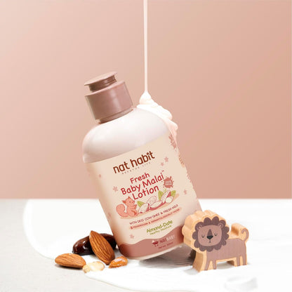 Nat Habit Baby Malai Lotion |Almond & Date| Baby Body Lotion & Moisturizer for Deep Nourishment & Skin Barrier Protection | 100% Natural, Chemical-Free Baby Cream | 200ml