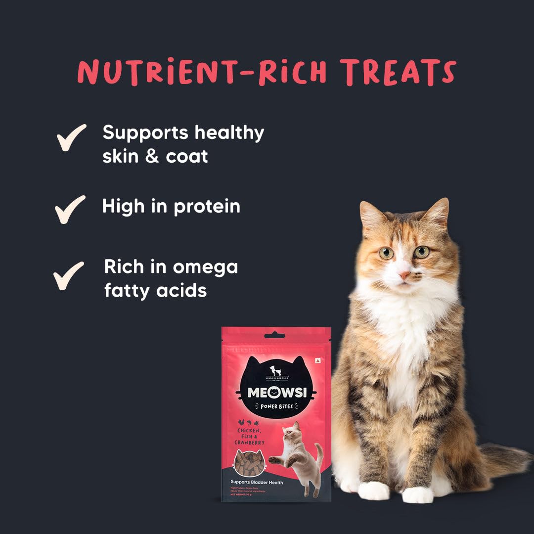 Meowsi by HUFT Power Bites Cat Treats – Chicken, Fish & Cranberry – 50 gm | Irresistible Treats for Cats & Kittens | Persian Cat Favourite | Fun & Nutritious