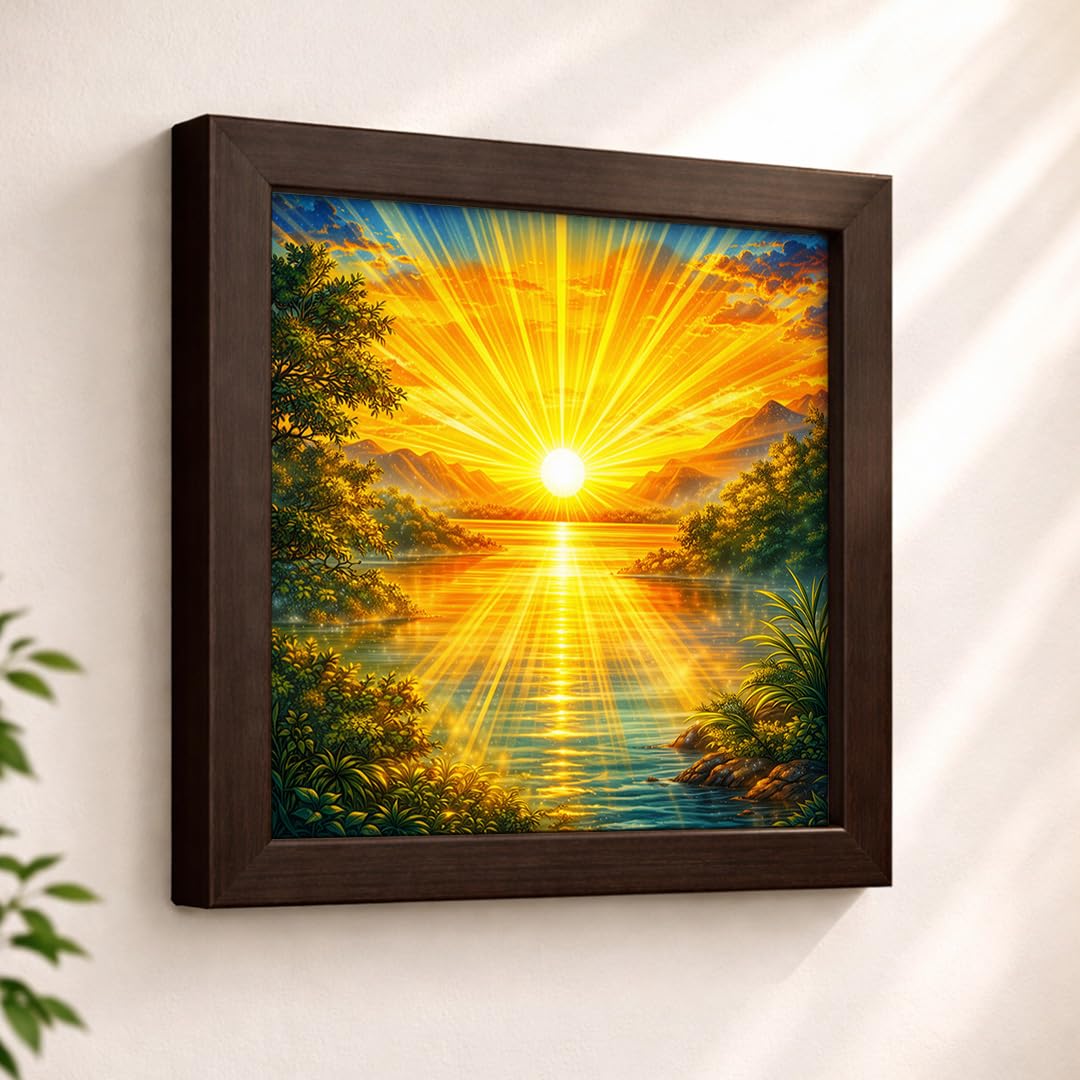 Rising Sun Vastu Golden Sunrise Radiance Nature Harmony Spiritual Scenic Framed Poster Artwork Decor Painting