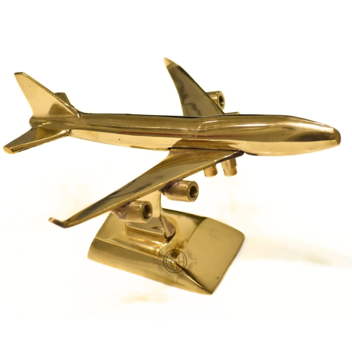 Brass Jet Plane On Stand Table Top Decorative Showpiece for Home Decor & Office Table and Gifting. (Gold)