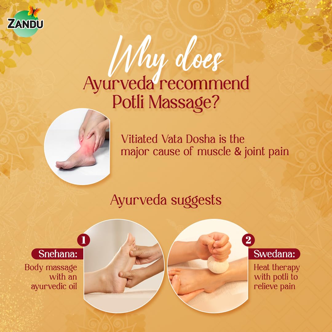 Zandu Ayurvedic Pain Relief Potli -180g |Manual Massager Potli | Alleviate Knee, Back, Neck & Leg Pain| Reduce Swelling | Improve Blood Flow with Pain Relief Potli | Blend of 17 Potent Ayurvedic Herbs