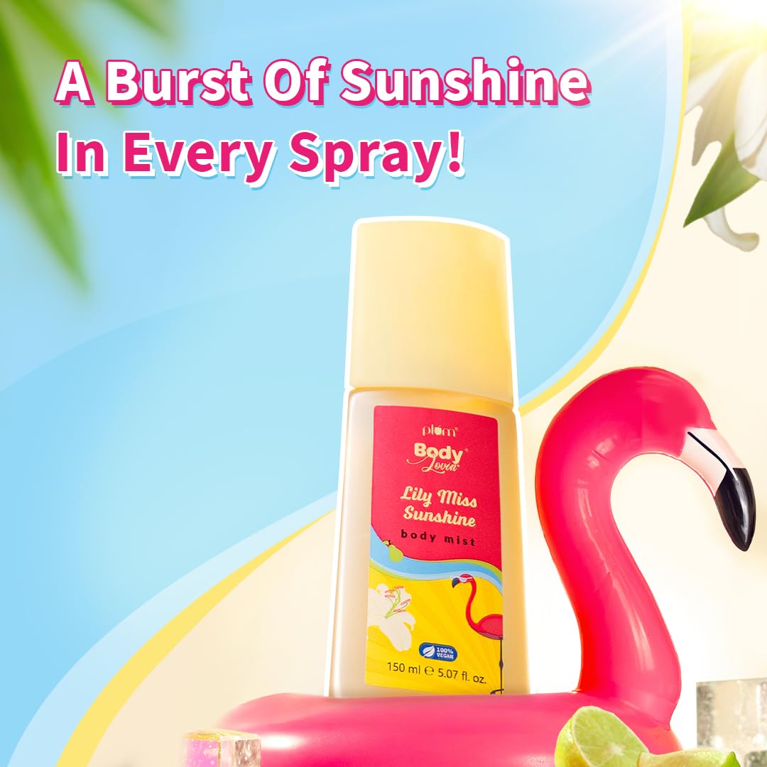 Plum BodyLovin' Lily Miss Sunshine Body Mist| Long Lasting Fresh Summer Fragrance With Notes Of Lily, Bergamot & Pear | Travel-Friendly Perfume Body Spray 150ml