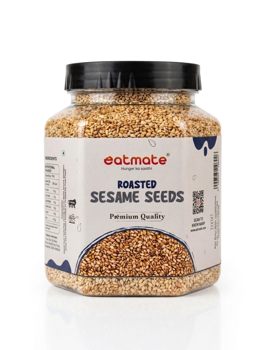 Eatmate Roasted Sesame Seeds 100g | Calcium & Fiber Rich Safed Til | Nutty Crunchy Vegetarian Seeds for Eating, Cooking, Baking, Laddoo, Chikki & Tadka | Healthy Snack Ingredient (100g)