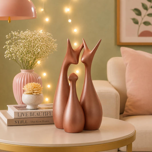 Home Decor Lucky Deer Family Ceramic Figurine (Set of 3, Blue)